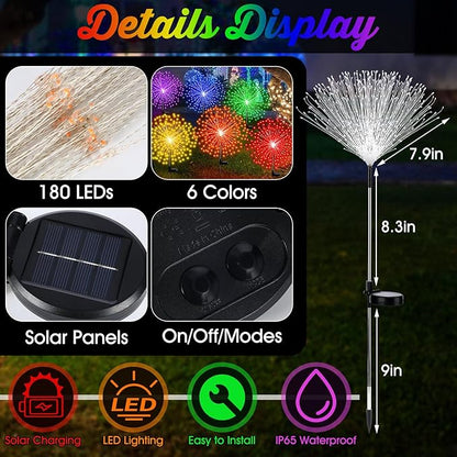 6 Pcs Easter Day Solar Firework Stake Lights 180 LED 8 Modes Solar Waterproof LED Sparkler Lights Outdoor Decoration for Christmas in July, Garden Patio Yard Pathway Walkway Lawn (Multicolor)