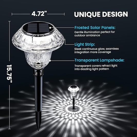 Solar Pathway Lights Garden Decor for Yard, Solar Garden Lights for Outside Waterproof Landscape Lighting, Garden Decorative for Walkway, Driveway, Yard, Landscape, Lawn (8 Pack Cold White)