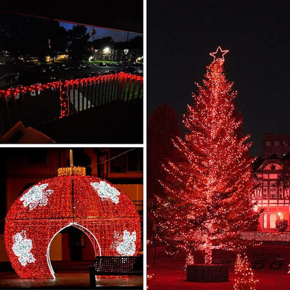 bhclight Solar String Lights Outdoor, 2-Pack Total 80FT 200 LED Solar Twinkle Lights Outside Waterproof Copper Wire 8 Modes Fairy Light for Festive Decoration Garden Tree Party Birthday Decor(Red)