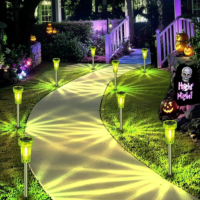 8-Pack Green Solar Path Lights, Outdoor Driveway LED