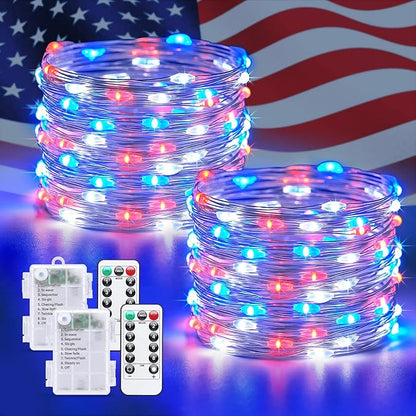 2-Pack Outdoor String Lights, 66ft White Waterproof LED