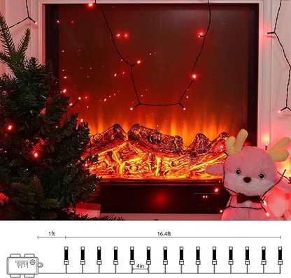 Lomotech Valentine's Day Decorations Lights - 4 Pack Total 66ft 200LEDs Battery String Lights 8 Modes Waterproof with Timer for Home, Garden, Party, Holiday, Tree Decoration (Green Wire, Red)