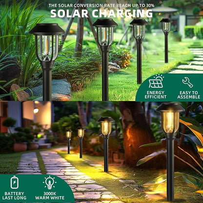 12 Pack Solar Pathway Lights Outdoor, Solar Lights Outdoor Waterproof Auto On/Off,Solar Garden Lights Solar Powered, Landscape Lighting for Yard Walkway Driveway Path Warm White