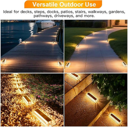 Lacasa Solar Deck Lights 4 Pack, Driveway Dock LED Light Solar Powered Outdoor Waterproof Road Markers for Step Sidewalk Stair Garden Ground Pathway Yard,Warm White