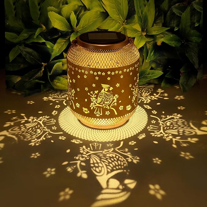 Cardinal Solar Lanterns Outdoor Waterproof, Cardinal Birthday Gifts for Women Mom Men, Metal Hanging Bird Decorative Lanterns for Yard Patio Lawn Garden Decor
