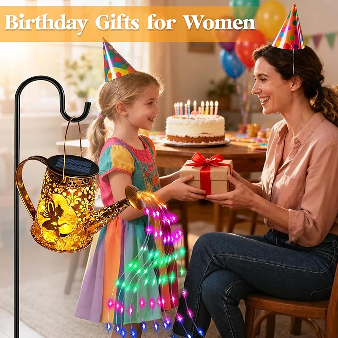 Solar Watering Can Lights, Fairy Gifts for Women Mom Grandma Birthday, Waterproof Outdoor Multicolor Garden Decor Large Hanging Solar Lantern Fairy Lights for Patio Porch Yard Flowerbed Pathway