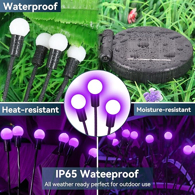 Solar Garden Lights Outdoor Waterproof, 2 Pack 16 LED Swaying Light Firefly Light Outdoor Decor Lights for Pathway Party Christmas Decoration, Unique Gifts for Women, Purple