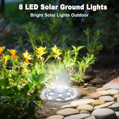 Solar Ground Light Outdoor 12 Pack Mini Solar Grounf Lights Waterproof Landscape Lighting Solar Powered Pathway Lights LED Disk Light for Patio Lawn Driveway Yard Decor, Cool White