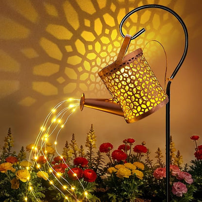 Ollny Solar Watering Can with Cascading Lights Outdoor Garden Decor, Birthday Gifts for Mom Grandma Women, IP65 Waterproof 2 Lighting Modes Hanging Lanterns for Yard Patio Lawn (Beehive)