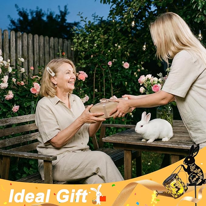 LOVERUIS Garden Statues Bunny with Solar Watering Can Lights, Cute Outdoor Bunny Figurines Easter Garden Decor for Patio Yard Lawn Ornaments, Unique Gift for Women Mom Grandma