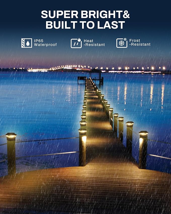 Solar Post Cap Lights, 4x4 4x6 Fence Post Light Solar Powered, 25 Lumens Deck Post Light Outdoor, 3000K Warm Light, IP65 Waterproof, Black - 2 Pack