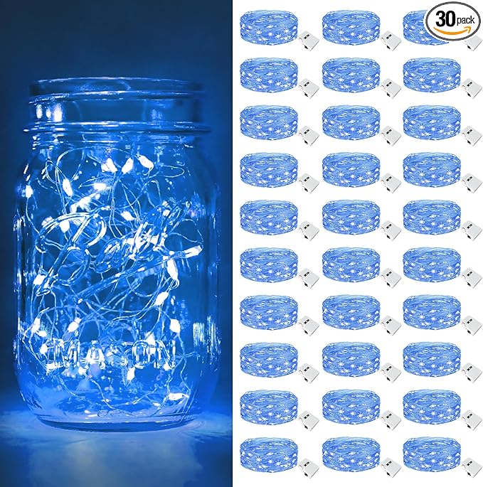 30-Pack Outdoor String Lights, 7ft Blue Waterproof LED