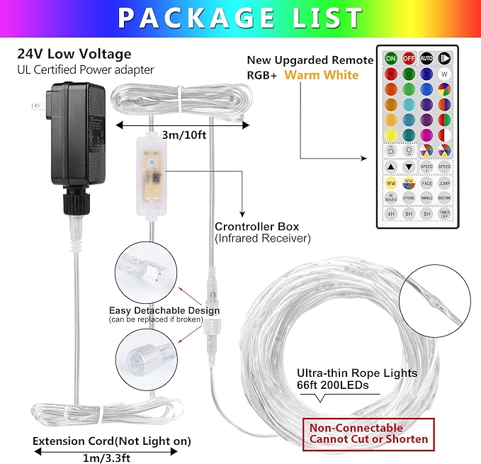 Solar Rope Lights, 66ft 200 LED Waterproof Porch Lights