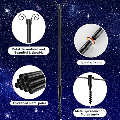 10FT String Light Poles with Spiral Ground Stakes, 38mm Adjustable Height Rustproof Metal Posts for Garden Lawn Patio, Christmas Wedding Party Outdoor Decoration (Black, 1 Pack)