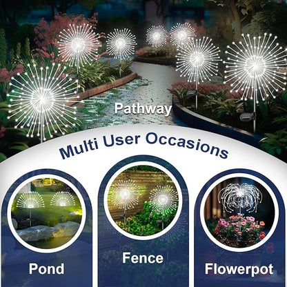 Solar Garden Lights Outdoor, 2 Pack 120 LED Twinkling Firework Lights Decorative with 2 Modes, Outdoor Waterproof Solar Starburst Light for Outside Yard Pathway Garden Decor, White