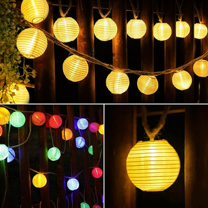 Solar Lantern String Lights Waterproof Outdoor, 40ft 40Led Warm White & Multi-Color Garden Lights Hanging Hemp Rope Nylon Lanterns with Remote, Timer for Yard, Balcony, Fences, Porch