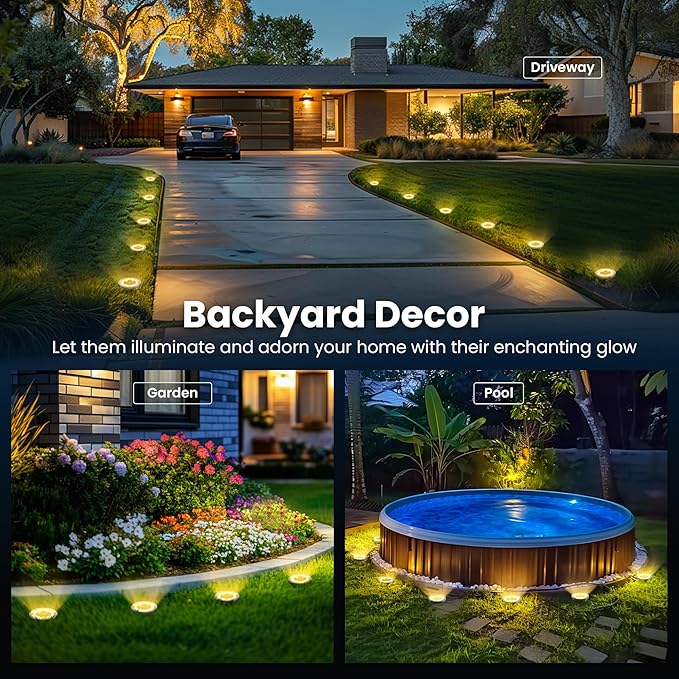 10-Pack Warm White In-Ground Solar Lights, Flat LED Landscape