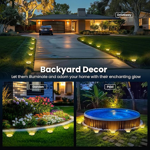 10-Pack Warm White In-Ground Solar Lights, Flat LED Landscape