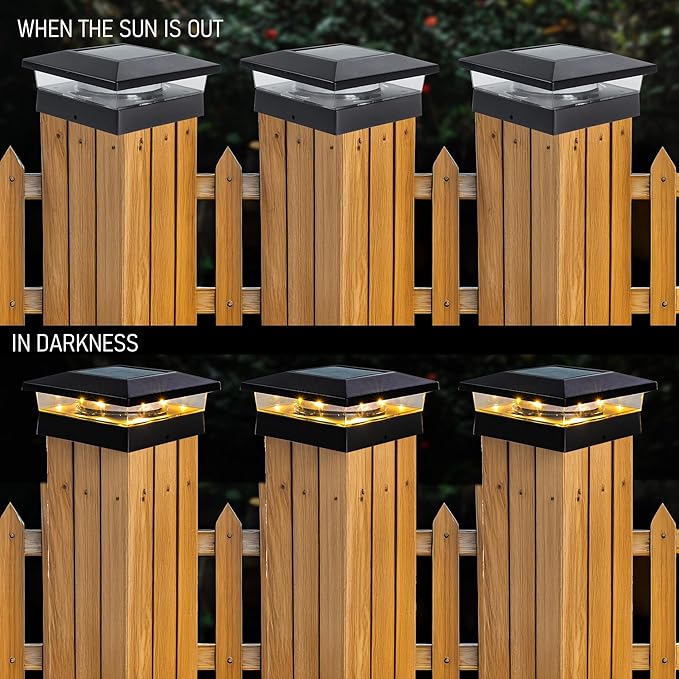 TW SHINE Solar Post Cap Lights Outdoor, 8 Pack Waterproof Solar Powered Deck Fence Post Lights, Warm White Post Light for Garden Patio Porch for 4x4, 5x5 or 6x6 Wooden Posts