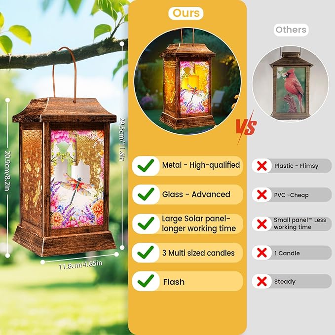 Classic Dragonfly Solar Lanterns for Yard, Waterproof LED