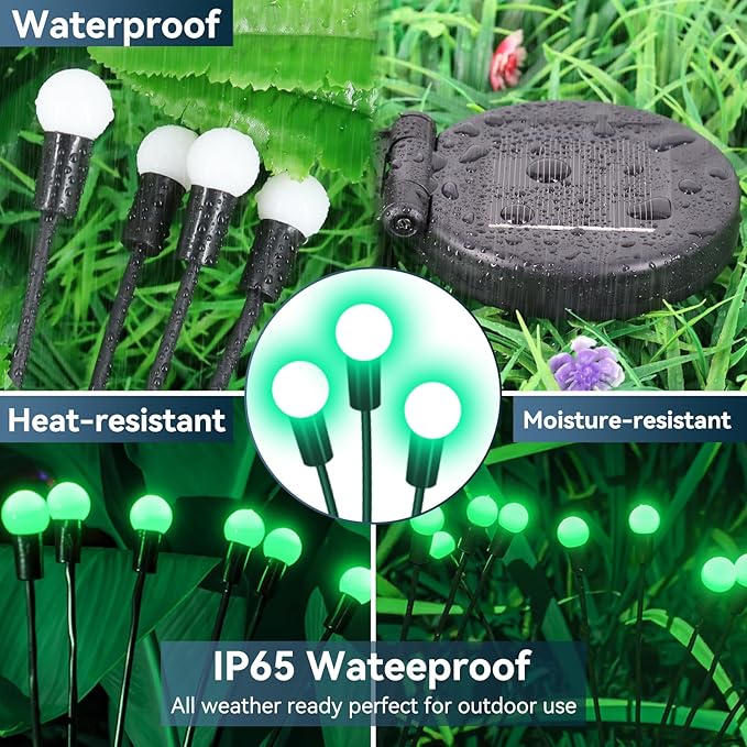 Solar Garden Lights Outdoor Waterproof, 2 Pack 16 LED Swaying Light Firefly Light Outdoor Decor Lights for Pathway Party Christmas Decoration, Unique Gifts for Women, Green