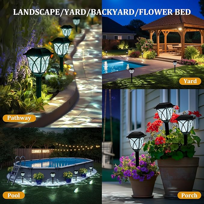 6-Pack Cold White Solar Path Lights, Outdoor Yard LED