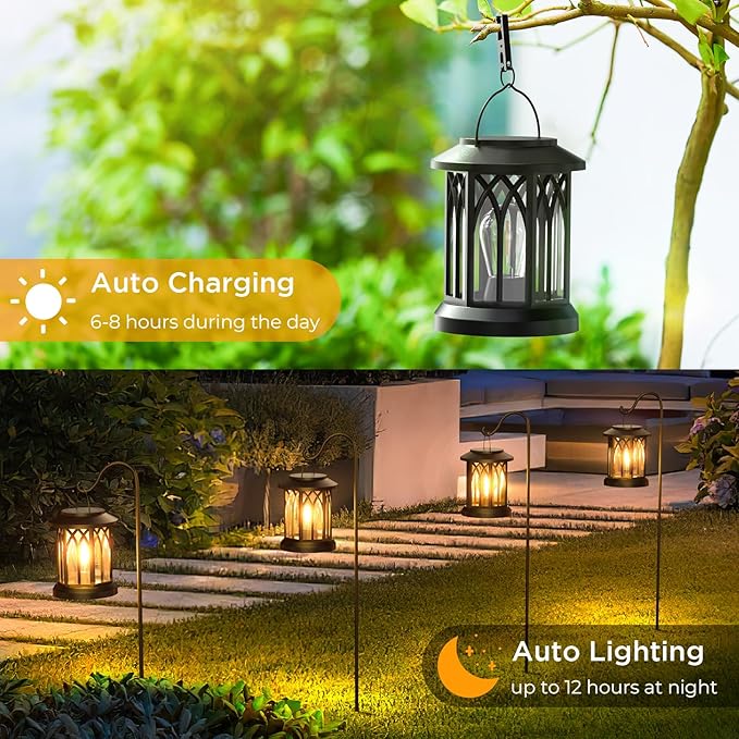 4-Pack Decorative Backyard Solar Lanterns for Garden, Waterproof LED