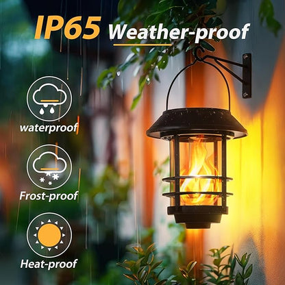 Otdair Solar Lanterns Outdoor Waterproof, 2 Pack Flickering Flames Wall Garden Decor with Glass Shade, Hanging Solar Lights Wall Mount Decorations for Halloween, Front Porch, Patio, Yard