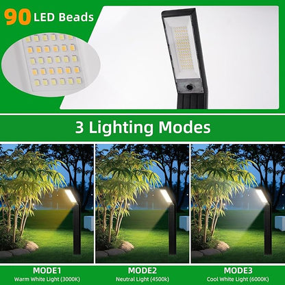 Solar Pathway Lights Outdoor 3 Modes (White/Natural/Warm), 90 LEDs Solar Path Lights with 2 Mounting Ways, Adjustable Height, IP65 Waterproof for Garden, Yard, Driveway, Walkway