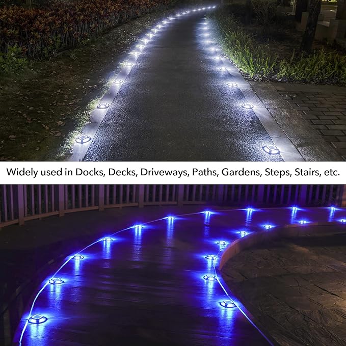 AGPTEK Solar Driveway Lights Outdoor 8 Pack, 2 Color Modes LED Deck Dock Marine Waterproof Security Marker Lights for Step Sidewalk Stair Garden Pathway Walkway Yard(Blue Light/Cool White)