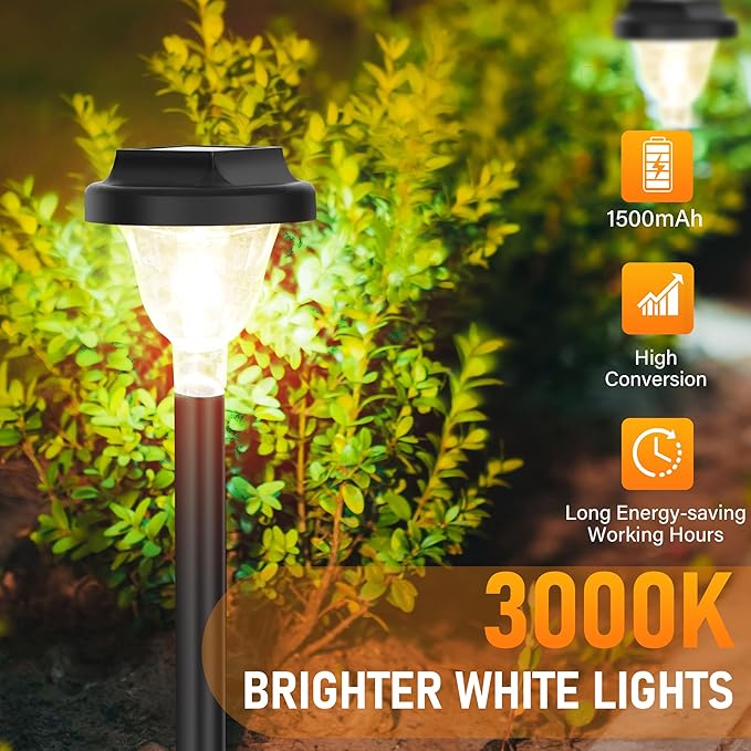 10-Pack Solar Pathway Lights, IP65 Waterproof LED Garden Lights