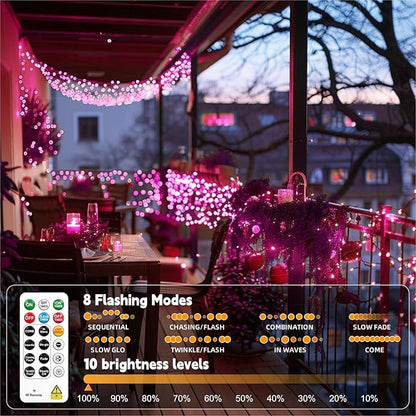 HXWEIYE Rechargeable Fairy Lights with Remote, 2 Pack 33ft 100LED Twinkle Lights with DIY Timer & Light Sensor, Waterproof Outdoor String Lights for Bedroom Patio Christmas Tree Decor, Pink