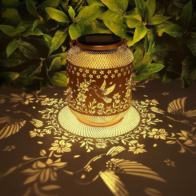 Hummingbird Solar Lanterns Outdoor Waterproof, Hummingbird Birthday Gifts for Women Mom Grandma, Metal Hanging Solar Lights Outside Decorations for Patio Porch Yard Backyard Decor