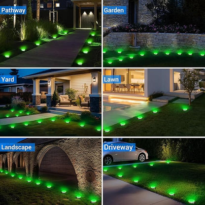 Peasur Mini Solar Ground Lights Outdoor, 8 Pack Flat Solar Powered Disc Lights, IP68 Waterproof, Anti-Rust, Landscape Lighting for Pathway Garden Yard Lawn Walkway Landscape Driveway, Green