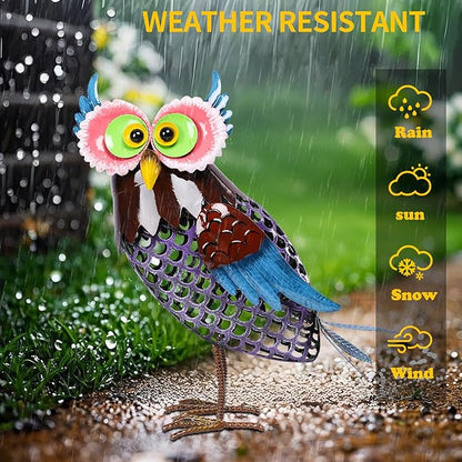 MUMTOP Solar Lanterns Outdoor Waterproof - Colorful Metal Owl Solar Lights Decorative, Hollow Out Owl Light Tabletop Lantern Lamp Ornaments for Yard Patio Garden Outside Decorations