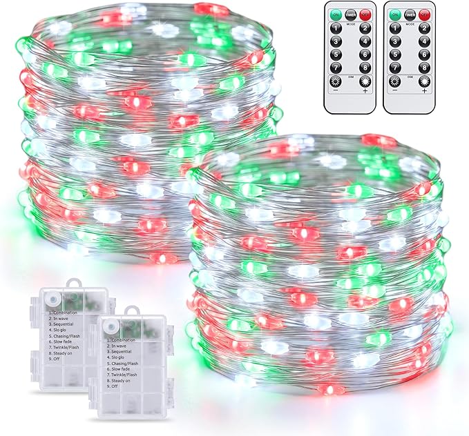 2-Pack Christmas String Lights, 66ft 200 LED Waterproof Twinkle Lights