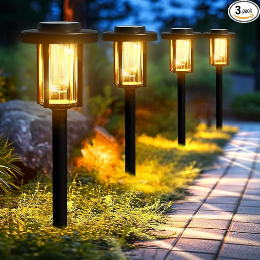 GIGALUMI Solar Pathway Lights, 3 Pack Garden Solar Outdoor Lights, IP65 Waterproof Landscape Lighting for Yard and Walkway, Solar Powered Garden Decor for Outside Patio Porch, Warm White