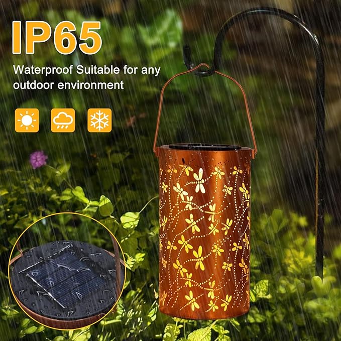 Dragonfly Solar Lanterns Outdoor Waterproof Hanging Lights, Dragonfly Gifts for Women Mom Grandma, Metal Decorative LED Solar Lanterns for Yard Patio Porch Balcony Garden Decor