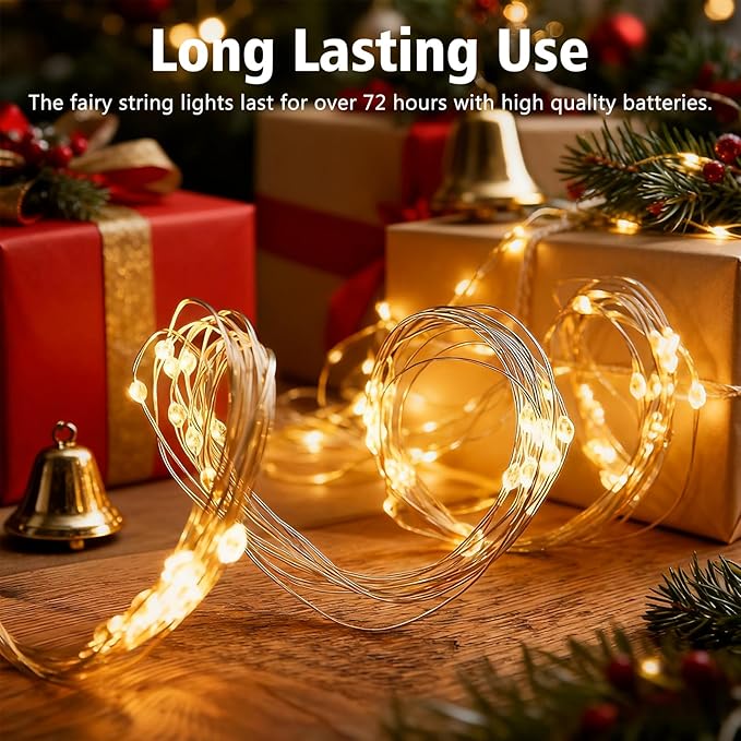 2-Pack 66ft Christmas LED String Lights, Waterproof Timer Lights