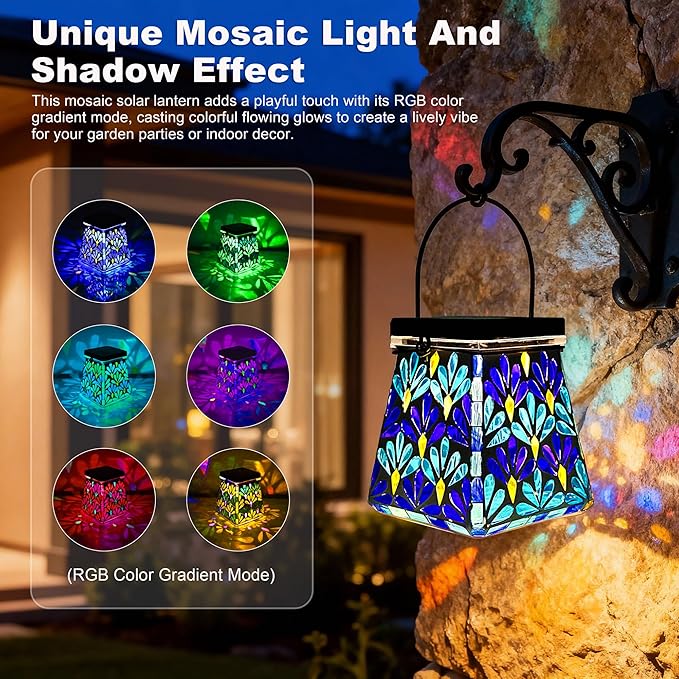 Classic Mosaic Solar Lanterns for Garden, Waterproof LED