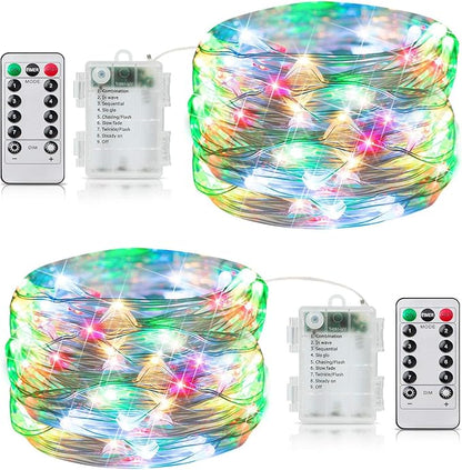 Christmas Fairy Lights 2-Pack, 33ft 100 LED Battery Twinkle Lights