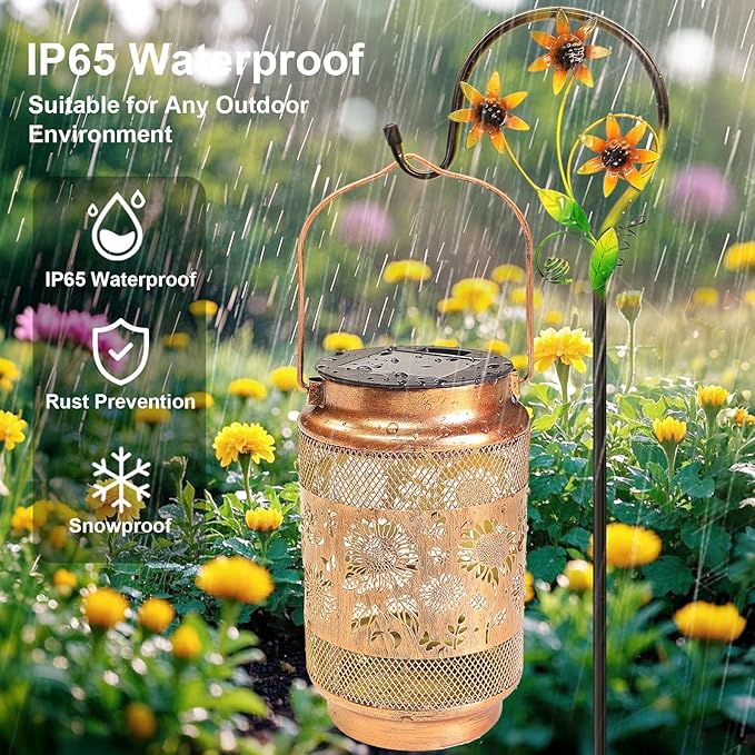 2 Pack Sunflower Solar Lanterns Outdoor Waterproof Solar Garden Decor, Birthday Gifts for Women Mom Grandma, Metal Hanging Lights with Shepherd Hook for Outside Yard Patio Pathway Backyard