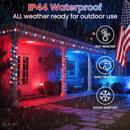 2 Pack Red White and Blue Fairy Lights Battery Operated, 66FT 200LED July 4th Patriotic String Lights with Timer, 8 Modes Waterproof Twinkle Light Indoor Outdoor for Independence Day National Day