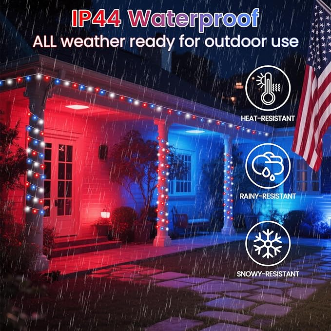 2 Pack Red White and Blue Fairy Lights Battery Operated, 33FT 100LED July 4th Patriotic String Lights with Timer, 8 Modes Waterproof Twinkle Light Indoor Outdoor for Independence Day National Day
