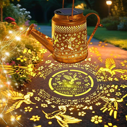 VOOKRY 2 Pack Hummingbird Metal Solar Watering Can Lights, Solar Lights Outdoor Waterproof, Birthday Gifts for Women Mom Grandma, Hanging Lanterns Decorative Garden Decor for Outside Yard Patio Lawn