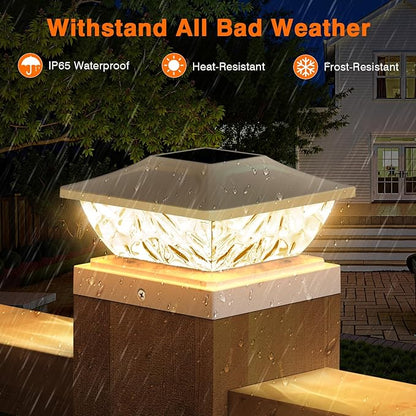 4 Pack Solar Post Cap Lights, 2 Mode Bright Solar Post Lights Outdoor Waterproof, Outdoor Post Lights Solar Powered Deck Lights for 4x4 4.5x4.5 5x5 Posts in Garden Decor