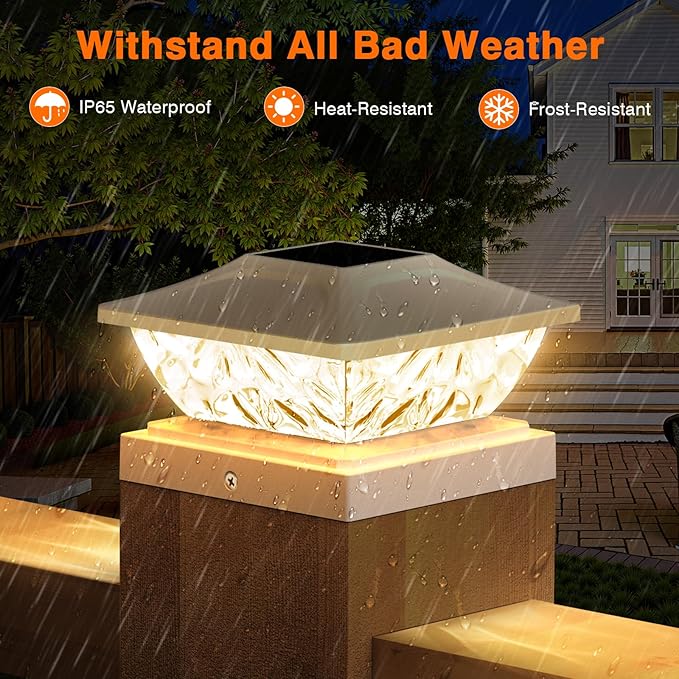 12 Pack Solar Post Cap Lights, 2 Mode Bright Solar Post Lights Outdoor Waterproof, Outdoor Post Lights Solar Powered Deck Lights for 4x4 4.5x4.5 5x5 Posts in Garden Decor