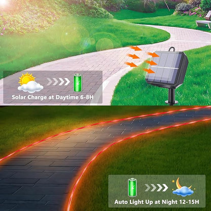 Solar Rope Lights Outdoor, 66ft 200 LED 8-Mode Waterproof String Tube Light for Garden & Patio, Red
