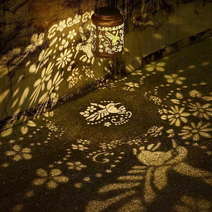Hummingbird Solar Lanterns Outdoor Waterproof - Metal Hanging Hummingbird Solar Lights Graden Decor for Patio Yard Lawn Porch Pathway, Birthday Gifts for Women Mom Grandma