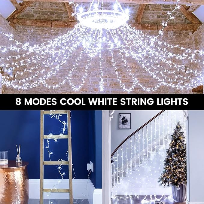 4 Pack Christmas String Lights Battery Operated with Timer, 66FT 200 LED Waterproof Battery Twinkle Lights, 8 Modes Fairy Light for Indoor & Outdoor Garland Tree Christmas Decorations (Cool White)